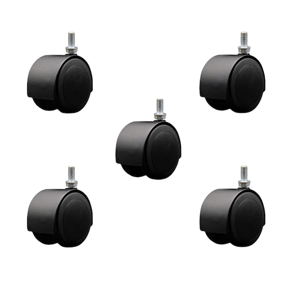 2-3/8'' Floor Safe Black Hooded Twin Wheel Caster 3/8 Threaded Stem, 5PK